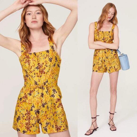 A.L.C. Gilmour Yellow Floral Linen Romper Floral Size 2‎